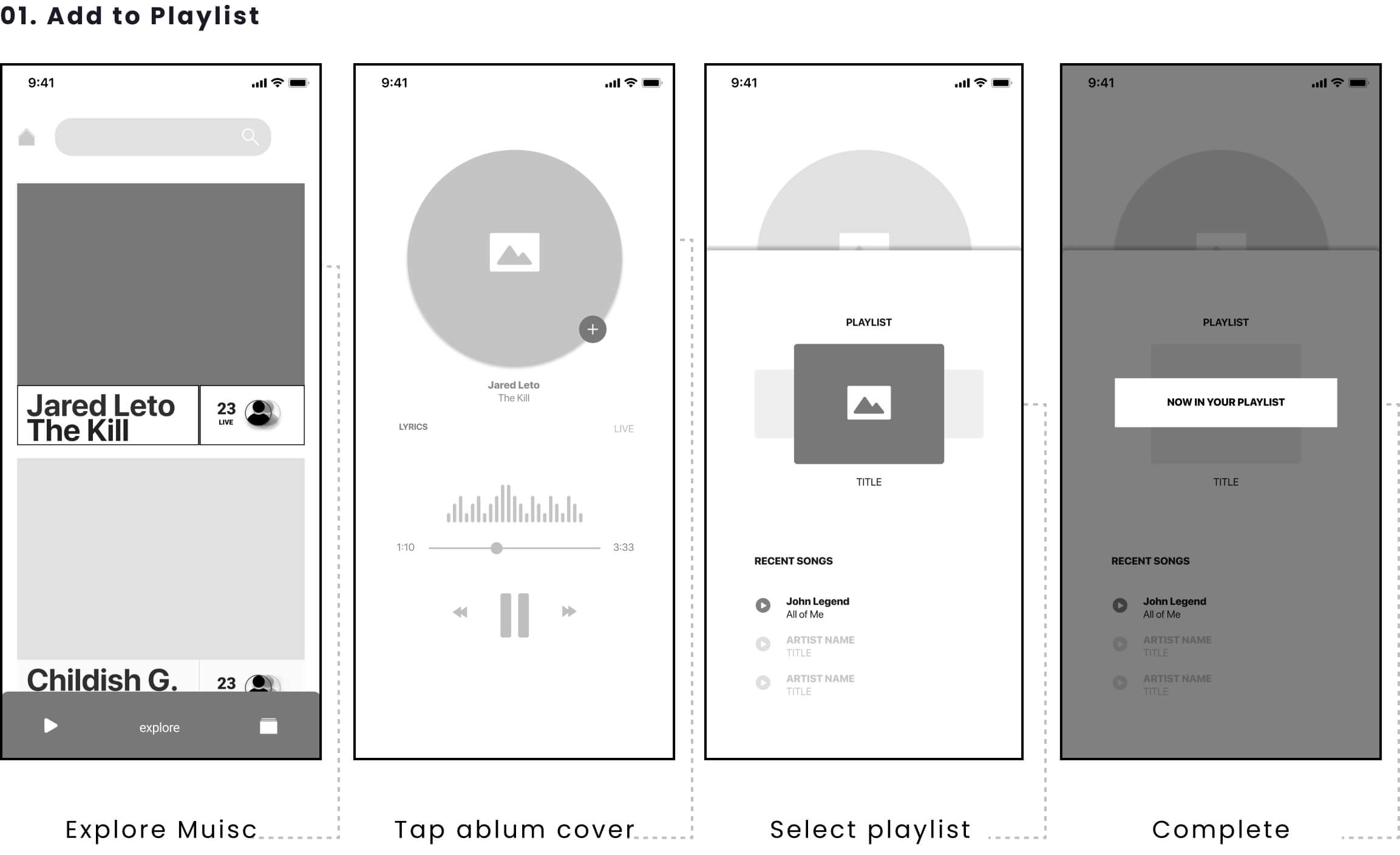 A few wireframes to showcase how the user will interact with the app