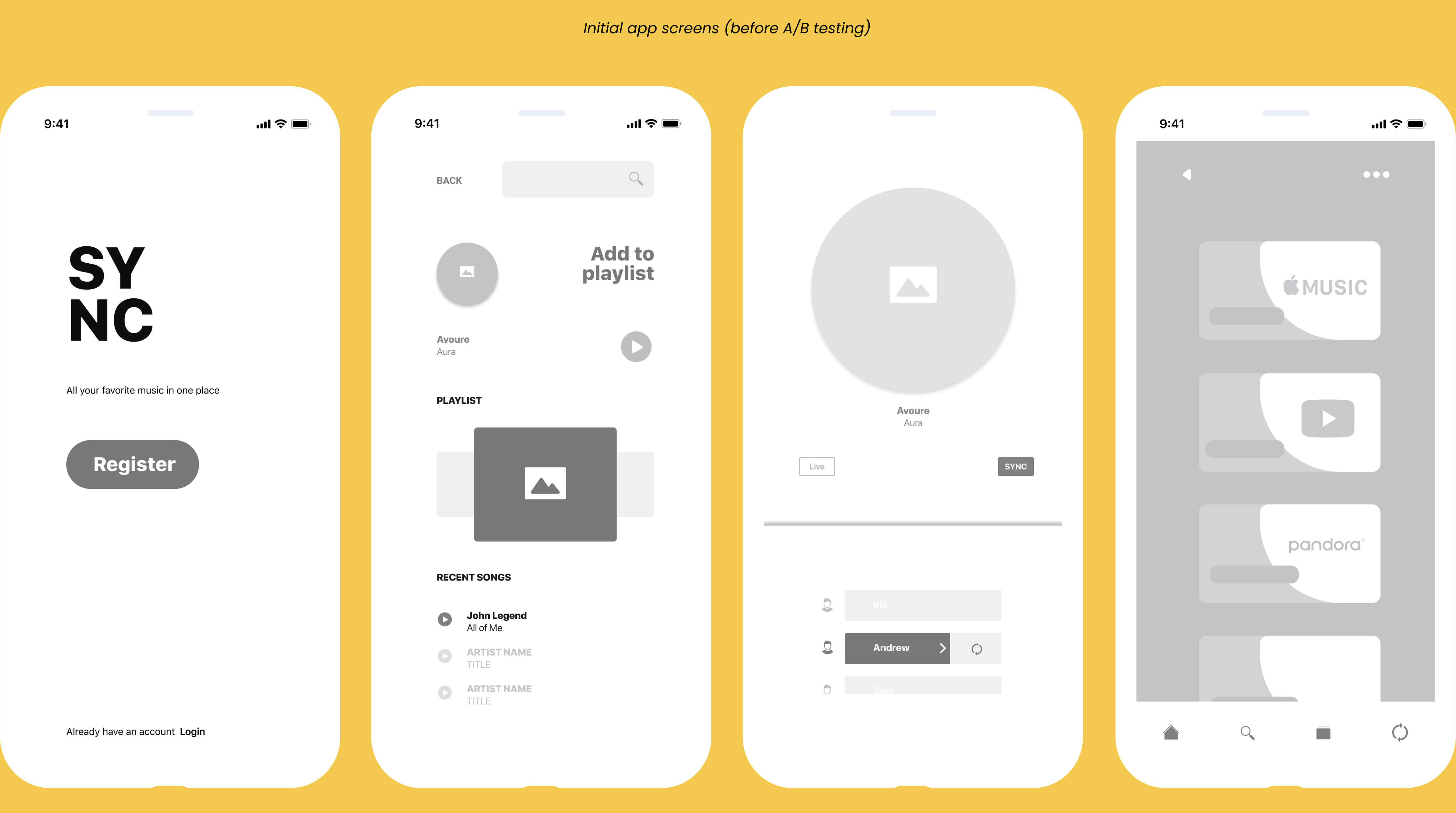 Initial app screen (before A/B testing)